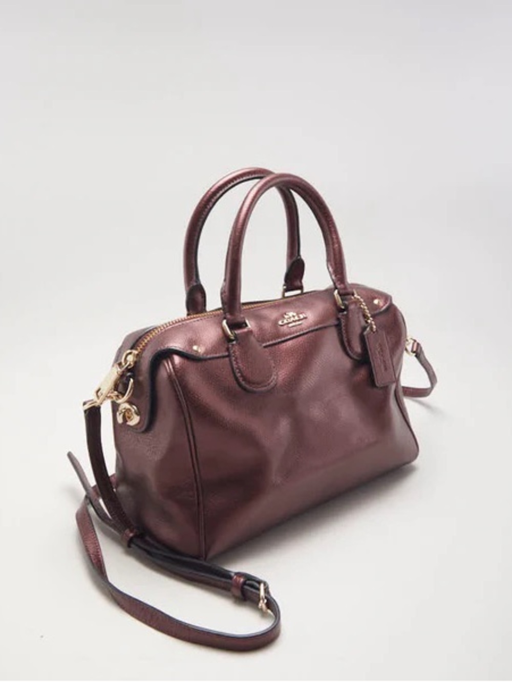 Coach Mini Bennett Satchel Crossgrain Leather Metallic Cherry Crossbody F36592